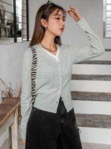 DAZY Button Front 2 In 1 Tee - Light Grey - View 5