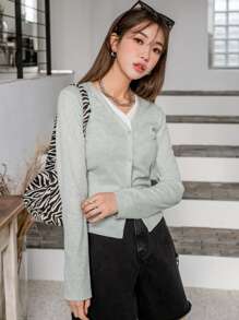 DAZY Button Front 2 In 1 Tee - Light Grey - View 6