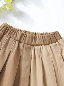 小女童雙色不對稱下擺百褶半身裙 - 卡其色 - 查看 3