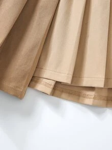 小女童雙色不對稱下擺百褶半身裙 - 卡其色 - 查看 4