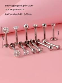 12 cái/bộ Vòng môi Labret trang trí bằng thép không gỉ, đính đá khối Zirconia dành cho nữ ＆ nam, thể hiện sự táo bạo với món quà trang sức cơ thể sắc sảo này - Bạc - Xem 3