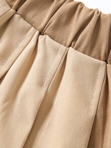 小女童雙色不對稱下擺百褶半身裙 - 卡其色 - 查看 5