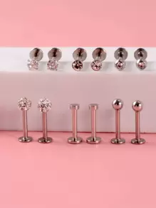12 cái/bộ Vòng môi Labret trang trí bằng thép không gỉ, đính đá khối Zirconia dành cho nữ ＆ nam, thể hiện sự táo bạo với món quà trang sức cơ thể sắc sảo này - Bạc - Xem 4