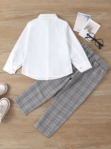 SHEIN Bộ thời trang bé trai Nơ Bướm Nút Sọc ca rô Sẵn sàng - Nhiều màu - Xem 2