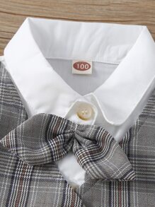 SHEIN Bộ thời trang bé trai Nơ Bướm Nút Sọc ca rô Sẵn sàng - Nhiều màu - Xem 3