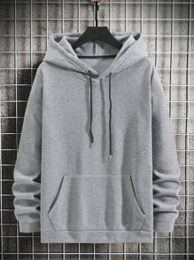 Manfinity Men Slogan Graphic Drawstring Thermal Hoodie - Grey - View 2
