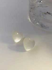 Heart Design Earrings - White - View 2