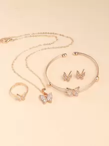 5pcs Rhinestone Butterfly Jewelry Set