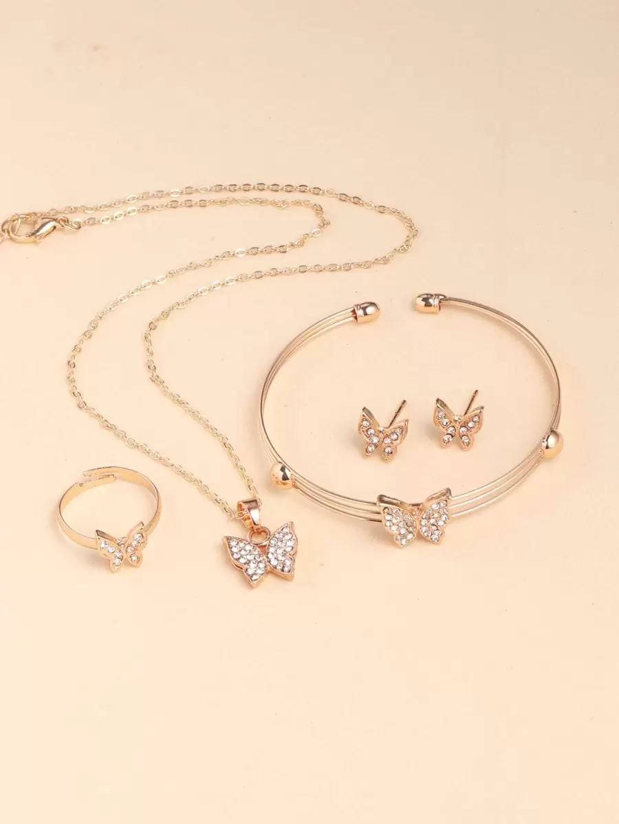 5pcs Rhinestone Butterfly Jewelry Set