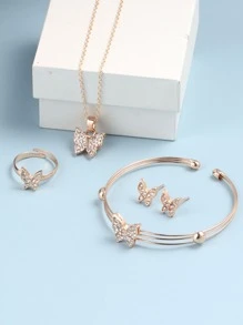 5pcs Rhinestone Butterfly Jewelry Set