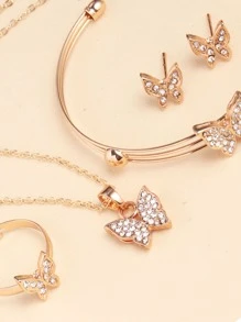 5pcs Rhinestone Butterfly Jewelry Set