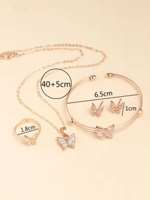 5pcs Rhinestone Butterfly Jewelry Set
