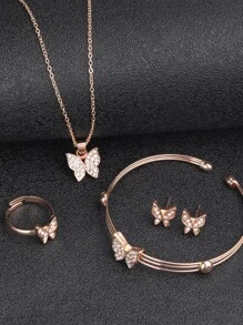 5pcs Rhinestone Butterfly Jewelry Set