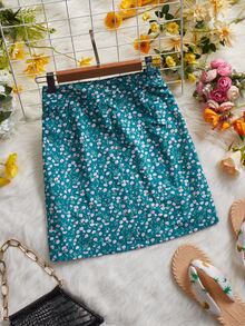 Váy nữ Nút phía trước Họa tiết hoa Boho - Màu xanh ngọc - Xem 2