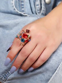 1 件时尚弹簧圈可调节戒指，优雅适合日常佩戴 - 彩色 - 查看 2