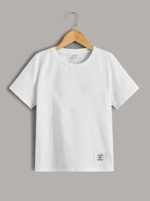 SHEIN 2pcs Tween Boys Letter & Cartoon Print Crew Neck Short Sleeve T-Shirts, Casual Summer Outfits - Black and White - View 7