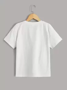 SHEIN 2pcs Tween Boys Letter & Cartoon Print Crew Neck Short Sleeve T-Shirts, Casual Summer Outfits - Black and White - View 8