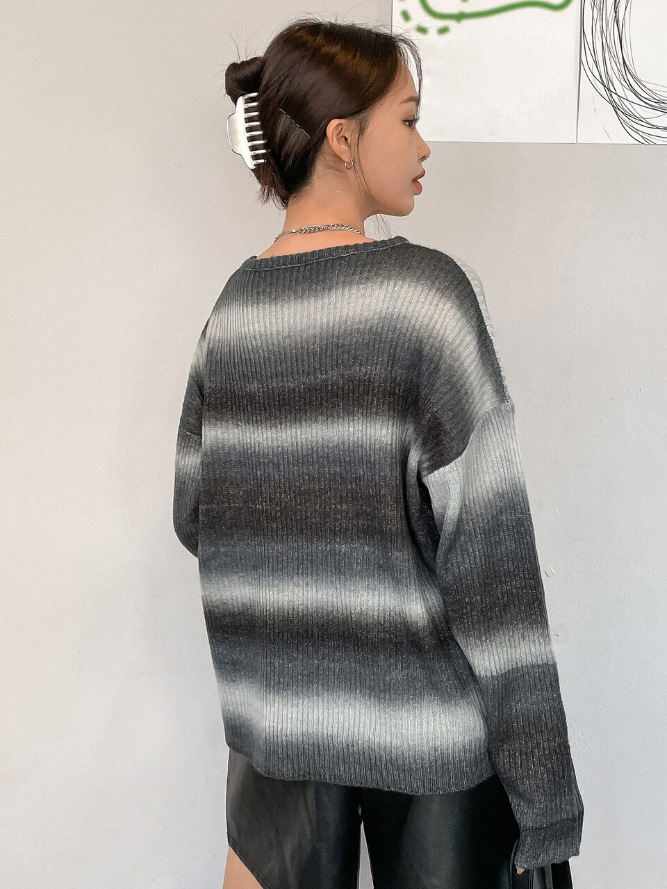 Ombre Drop Shoulder Ribbed Knit Sweater