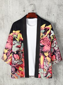 Manfinity EMRG Men Floral & Figure Graphic Kimono Without Tee - Multicolor - View 2