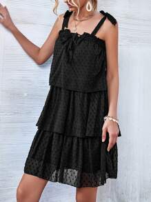 SHEIN Unity 多層圓點吊帶洋裝 - 黑色 - 查看 1