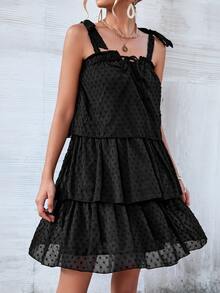 SHEIN Unity 多層圓點吊帶洋裝 - 黑色 - 查看 3