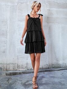 SHEIN Unity 多層圓點吊帶洋裝 - 黑色 - 查看 5