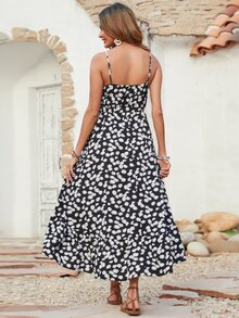 Floral Print Belted Ruffle Hem Cami Dress - Multicolor - View 2