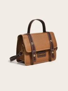 Mini Flap Satchel Bag - Brown - View 1