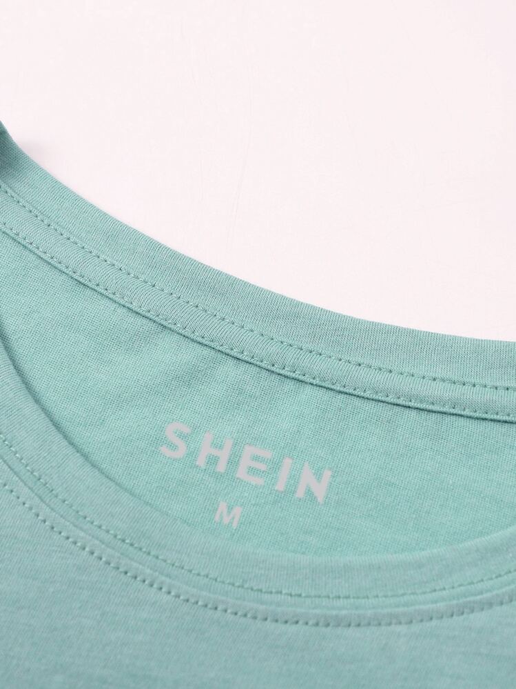 SHEIN Essnce Solid Round Neck Short Sleeve Tee - Cadet Blue - View 5