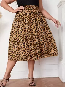 SHEIN LUNE Plus High Waist Leopard Skirt - Multicolor - View 1