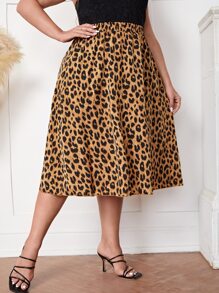 SHEIN LUNE Plus High Waist Leopard Skirt - Multicolor - View 3