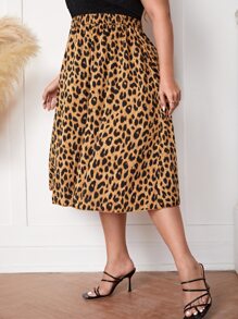 SHEIN LUNE Plus High Waist Leopard Skirt - Multicolor - View 4