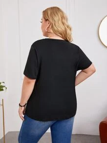 大碼嘴唇印花T恤 - 黑色 - 查看 2