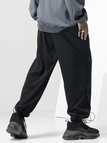 Manfinity Men Drawstring Hem Sweatpants - Black - View 2