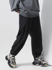 Manfinity Men Drawstring Hem Sweatpants - Black - View 5