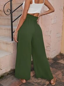 Quần nữ Thắt nơ trước màu trơn Boho - xanh quân đội - Xem 2