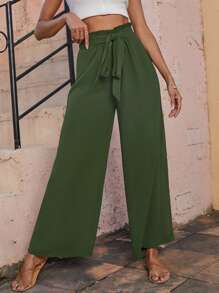 Quần nữ Thắt nơ trước màu trơn Boho - xanh quân đội - Xem 3