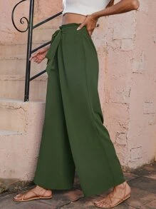 Quần nữ Thắt nơ trước màu trơn Boho - xanh quân đội - Xem 4