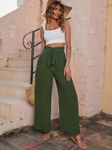 Quần nữ Thắt nơ trước màu trơn Boho - xanh quân đội - Xem 5