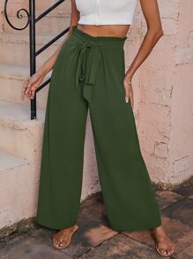 Quần nữ Thắt nơ trước màu trơn Boho - xanh quân đội - Xem 6