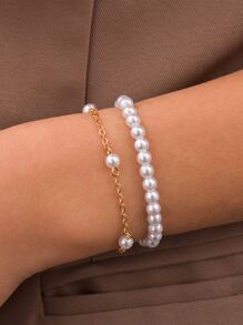 2pcs Faux Pearl Decor Bracelet - Multicolor - View 1