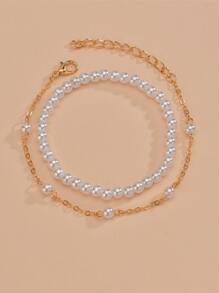 2pcs Faux Pearl Decor Bracelet - Multicolor - View 2