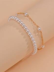 2pcs Faux Pearl Decor Bracelet - Multicolor - View 4