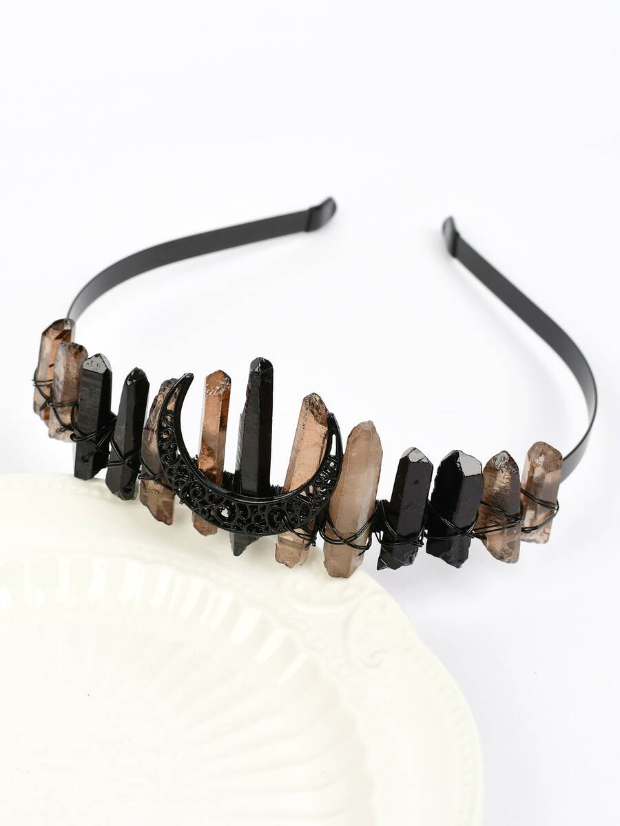 1入組中性鏤空月亮&水晶裝飾復古立體髮箍適合派對