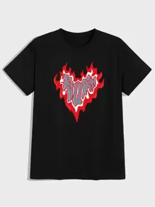 ROMWE MEN Street Life Guys Cotton Heart Graphic Tee - Black - View 1