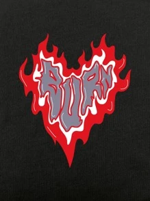 ROMWE MEN Street Life Guys Cotton Heart Graphic Tee - Black - View 4