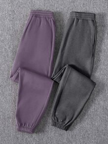 SHEIN Unity 2 pièces Pantalon de survêtement thermique unicolore taille élastique - Multicolore - Voir 3
