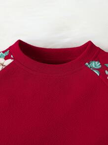 Bebé Pantalones deportivos con sudadera en contraste floral de manga raglán - Burdeos - Ver 3