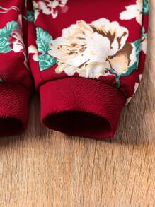 Bebé Pantalones deportivos con sudadera en contraste floral de manga raglán - Burdeos - Ver 5