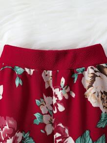 Bebé Pantalones deportivos con sudadera en contraste floral de manga raglán - Burdeos - Ver 6